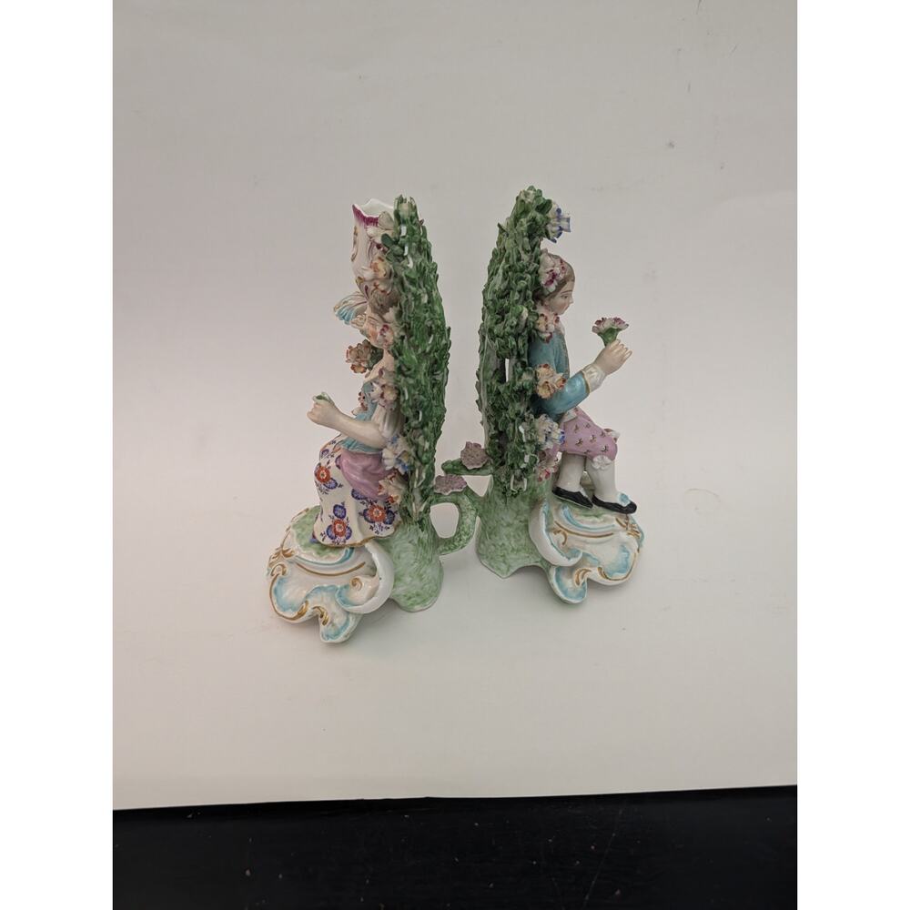 Chelsea Derby Style Brocage Pair Candle Holder Tree and Flowers Porcelain France - Picture 13 of 16
